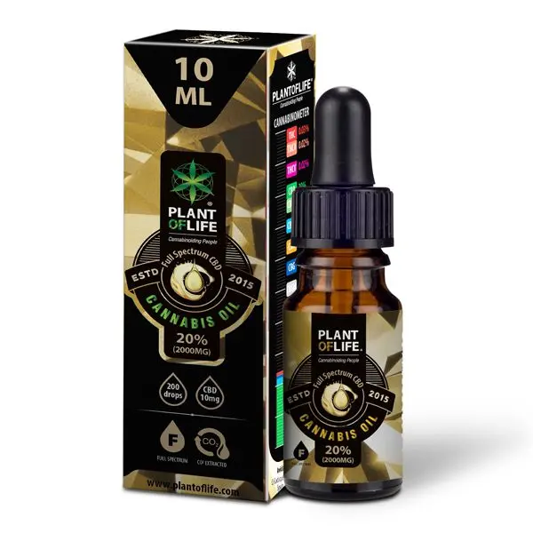 Aceite de semilla de cáñamo de Plant of Life con extracto natural de CBD al 20%. 10ml