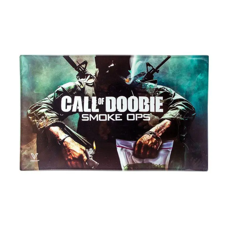 Bandeja de rodadura de vidrio V-SYNDICATE (Call of Doobie) 26x16cm