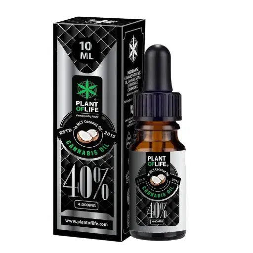 Aceite de semilla de cáñamo de Plant of Life con extracto natural de CBD al 40% y aceite de coco. 10ml